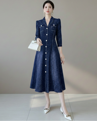 Luxe Modest Plissé Tweed Dress