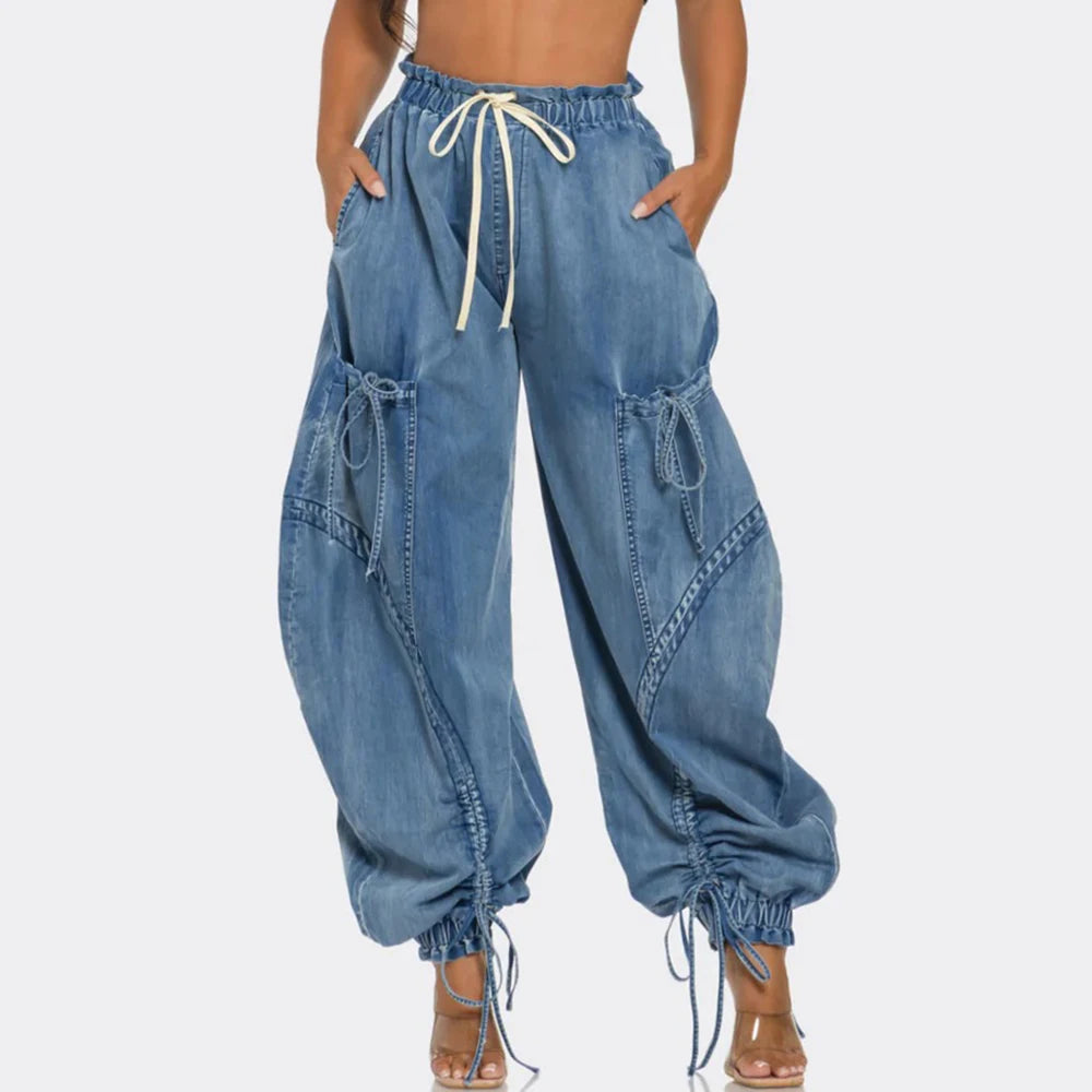 Women's Luxe Elastic Waist Harem Denim Pants