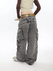 Retro Chic Old Washed Wide-Leg Cargo Pants