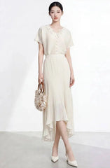 Asymmetric Ruffled Plisse Skirt