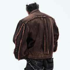 Men's Brown Denim Jacket with Padded Shoulders