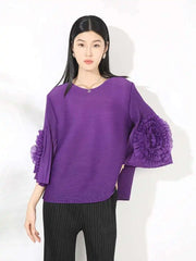 Truly Pleated Ruffle Sleeve Top
