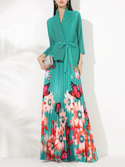 Truly Pleated 2-Piece Long Skirt & Coat Set