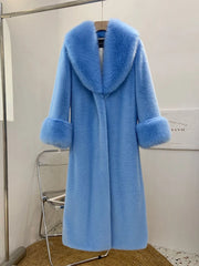 Women's Luxe Long Coat with Faux Fur Collar & Cuffs