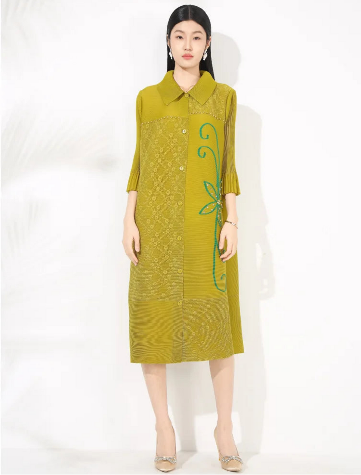 Luxury Pleated Shirt Dress