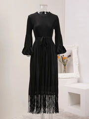 Elegant Fringe Hem Plissé Dress
