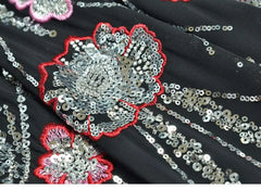 Flowy Sequin-Adorned Evening Dress