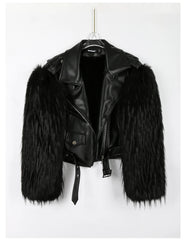 Cropped Motorcycle Faux Leather & Fur Jacket