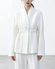 Drawstring Quilted Plissé Jacket