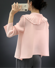 Elegant Plissé Ruffle Blouse Top