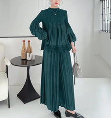 Flowy Plissé Blouse & Palazzo Pants