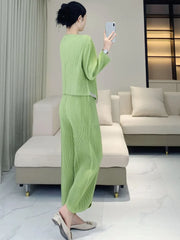 Pleated Pant Suit - Designer Inspired Two-Piece Set