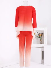 Women's 2 Piece Orange Pleated Matching Pants Set