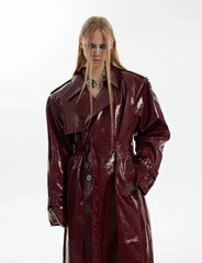 Unisex Extra Long Patent Faux Leather Trench Coat