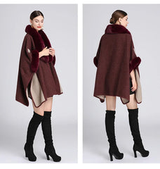 Women's Plush Faux Fur Woolen Cloak Coat