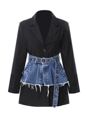 Women's Black Blazer with Denim Waistband