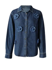 Luxe 3D Floral Denim Blouse