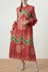 Plissé Ruffle-Sleeve Dress