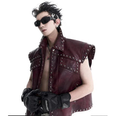 Men's 2 Piece Studded Western Faux Leather Vest & Pants Set