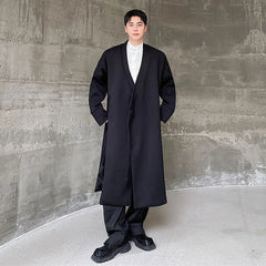 Men's Black Kimono Wrap Wool Long Coat