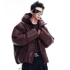 Men's Tokyo Faux Leather Hooded Puffer Jacket