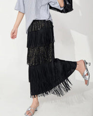 Luxury Plissé Tiered Fringe Skirt