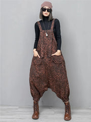 Women's Leopard Stained Distressed Denim Overalls