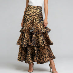 Leopard Tiered Ruffle Skirt