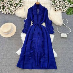 Elegant Ruffle Sleeve Pleats Coat