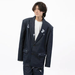 Men's 2 Piece Couture Distressed Denim Suit Set