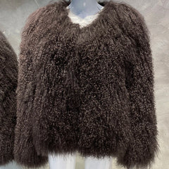 100% Real Mongolian Curly Sheep Fur Coat