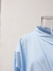 Women's Blue Wrap Blouse with Long Sleeves | Effortless Luxe