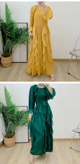 Luxury Pleated Ruffle Midi Dress