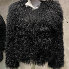 100% Real Mongolian Curly Sheep Fur Coat