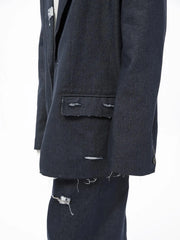 Men's 2 Piece Couture Distressed Denim Suit Set