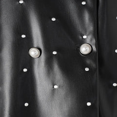 Vegan Leather Polka Dot Puff Shoulder Coat