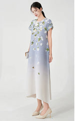 Luxury Floral Ombre Plisse Dress