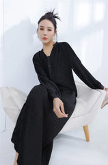 Designer Pleated Cardigan & Long Skirt Set