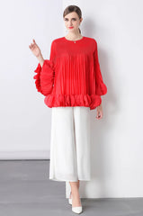 Luxury Pleated Bell Sleeve Top