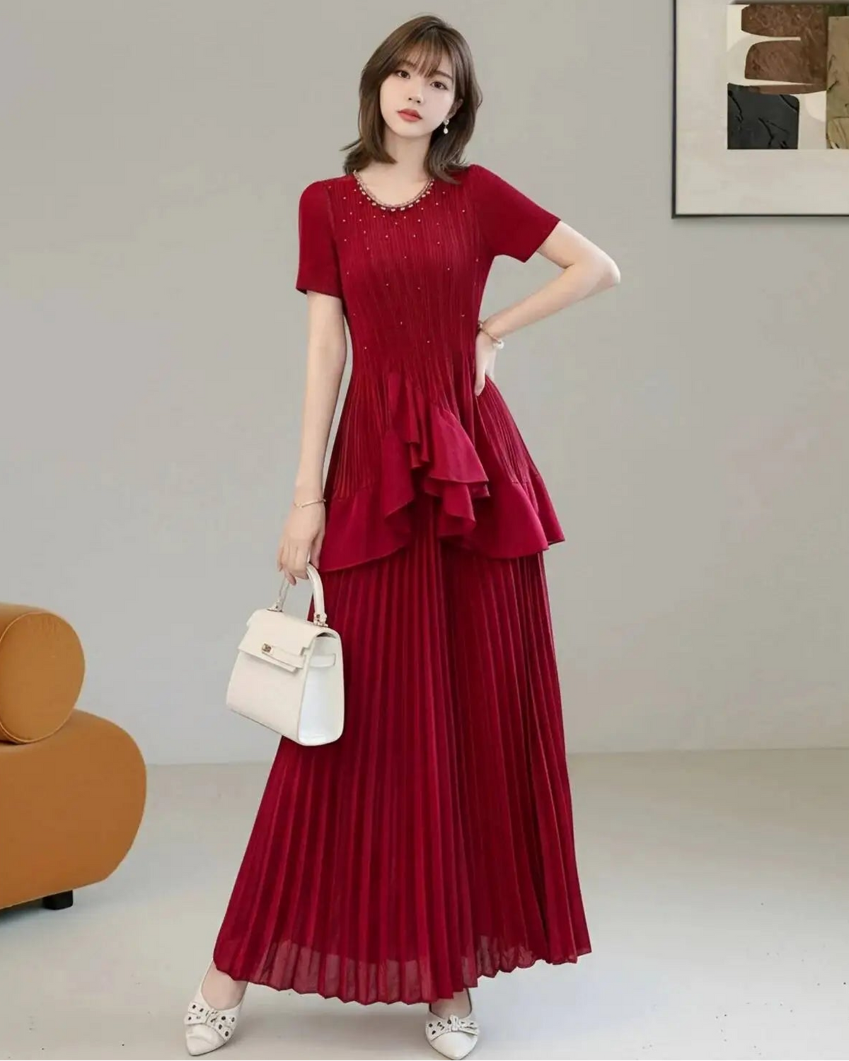 Elegant Pleated Peplum Skirt Set