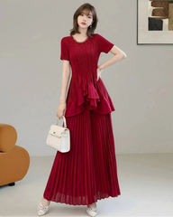 Elegant Pleated Peplum Skirt Set