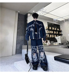 Men's Casual Streetwear Dark Denim 2-Piece Set