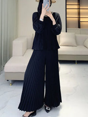 Modest Elegant Black Pleated Two-Piece Set