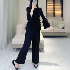 Ruffle Tier Pleated Top & Wide Leg Pant Set