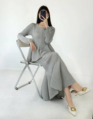Pleated Peplum Blouse & Skirt