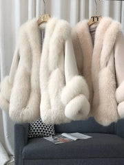 Luxury Women's Fox Fur Leather Coat