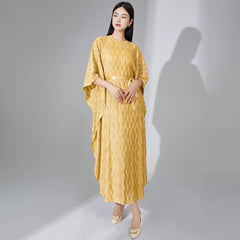 Truly Pleated Batwing Sleeve Couture Dress