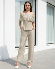 2-Piece Metallic Plissé Pant Set