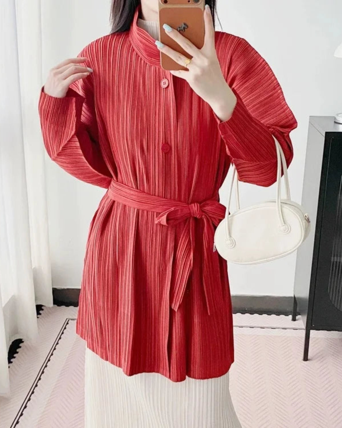 Luxury Plisse Mid-Length Jacket