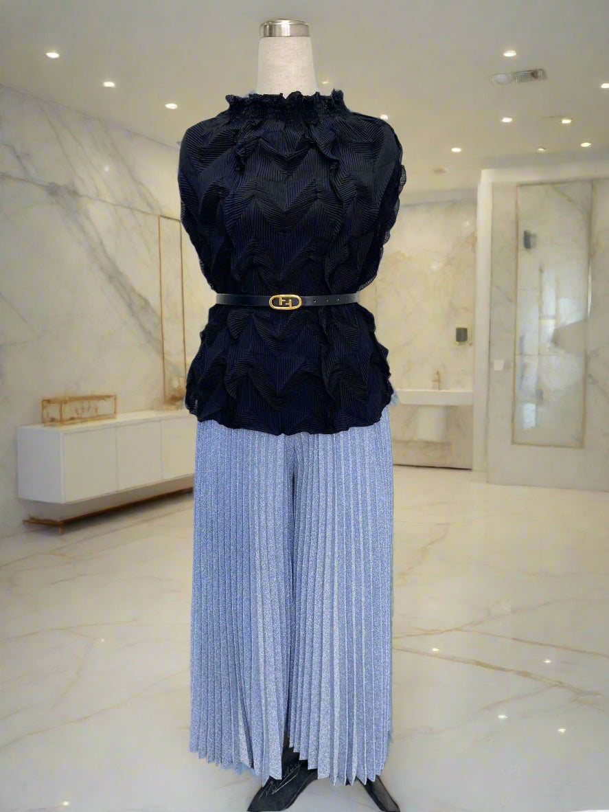Pleated Ruffled Top & Wide Leg Pants
